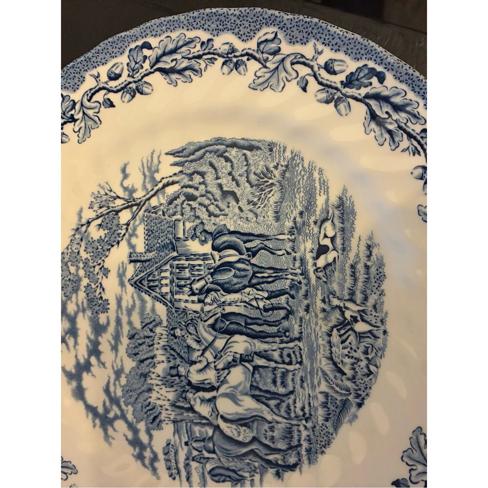 Royal Wessex Blue White Transferware 10” Plate Wall | Fox Hunt English Cottage - Picture 6 of 11